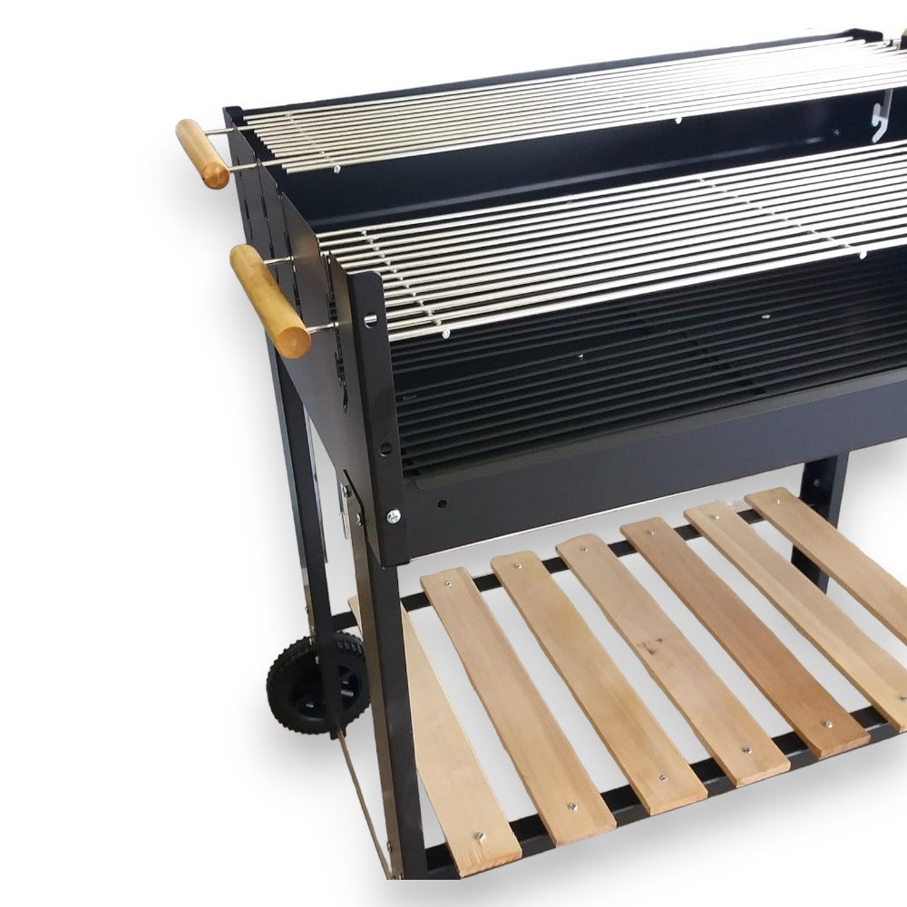 Barbecue rectangulaire avec étagères en bois et 2 grilles TEXAS réglables