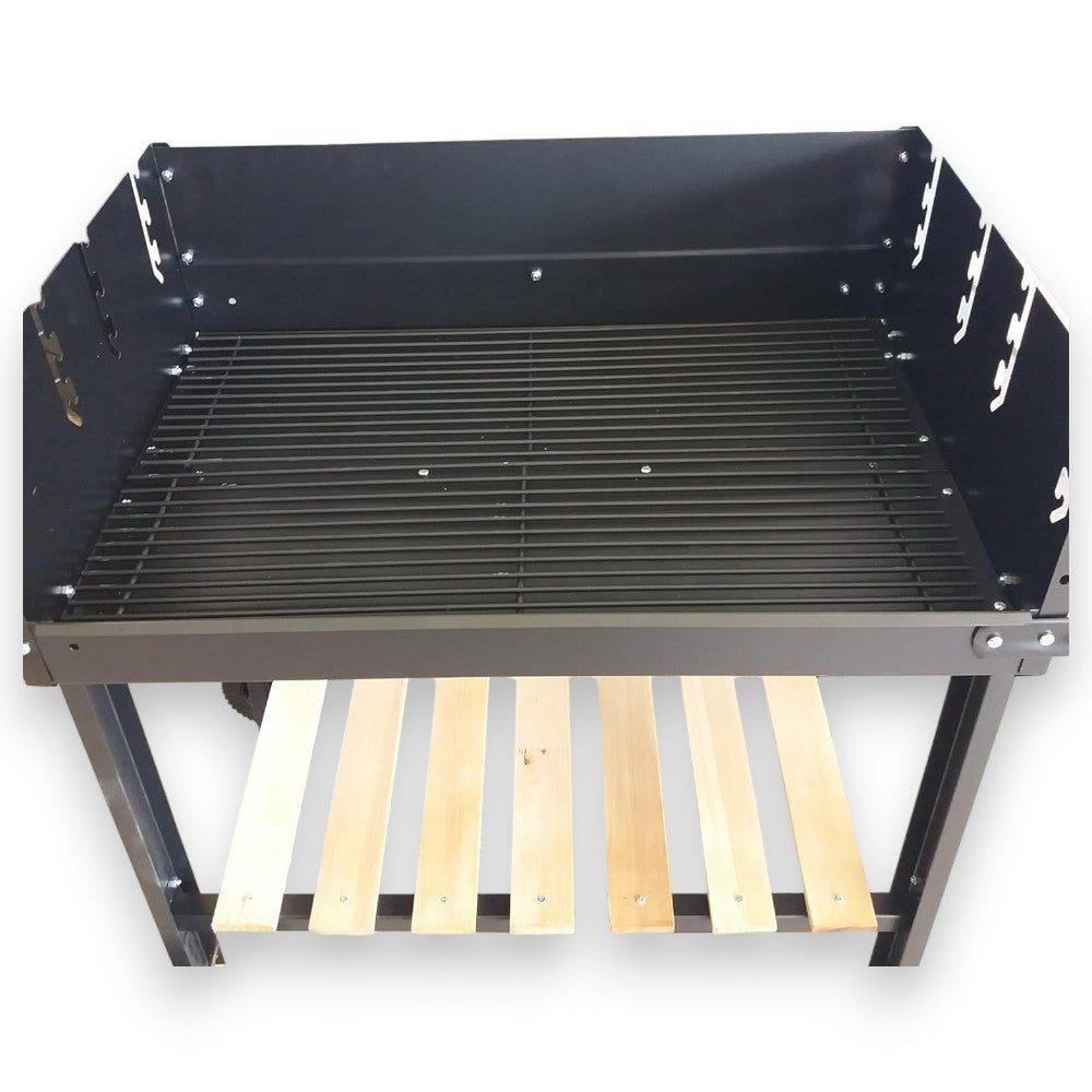 Barbecue rectangulaire avec étagères en bois et 2 grilles TEXAS réglables