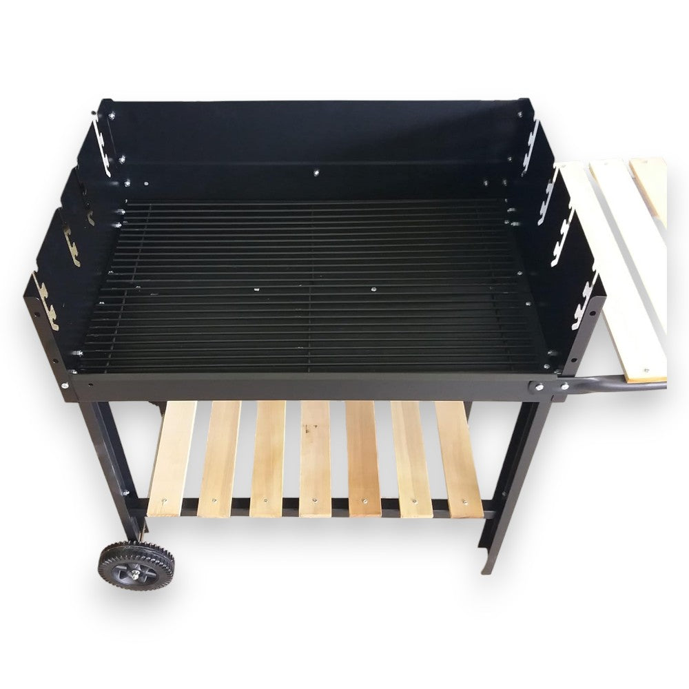 Barbecue rectangulaire avec étagères en bois et 2 grilles TEXAS réglables