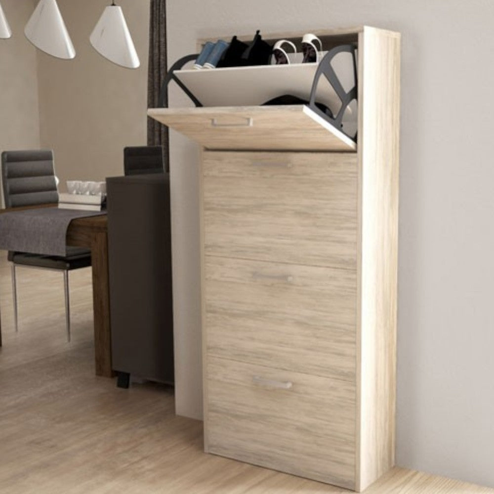 étagère à chaussures à quatre portes 'dropdown 4' pin clair 59x25x140h cm