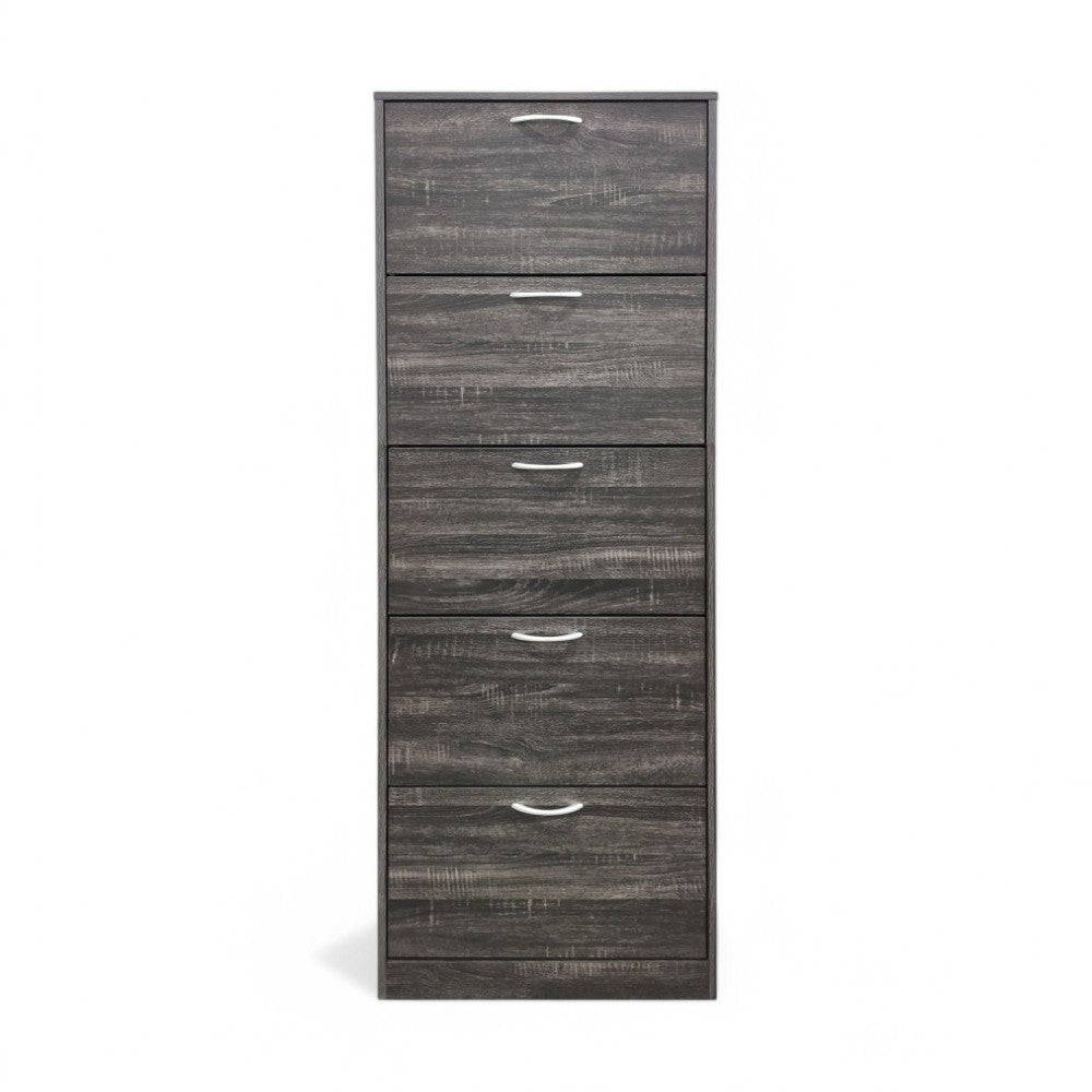 Scarpiera verticale 5 ante in legno truciolare bilaminato grigio scuro 60x24xH180 cm
