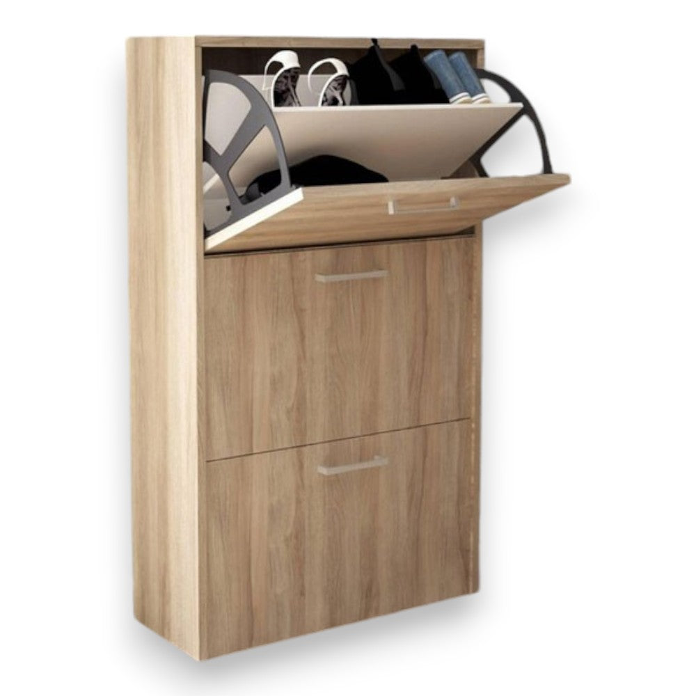 étagère à chaussures à trois portes 'dropdown 3' chêne clair 59x25x105h cm
