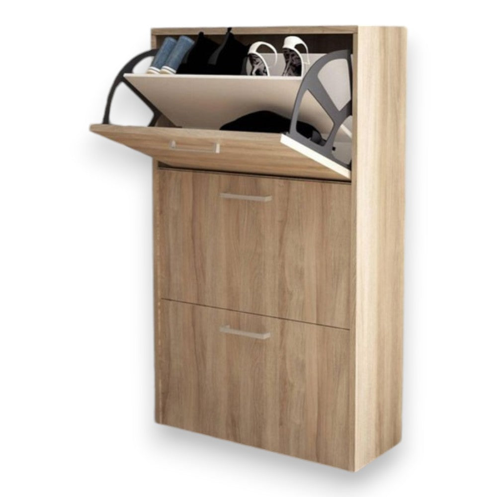 étagère à chaussures à trois portes 'dropdown 3' chêne clair 59x25x105h cm