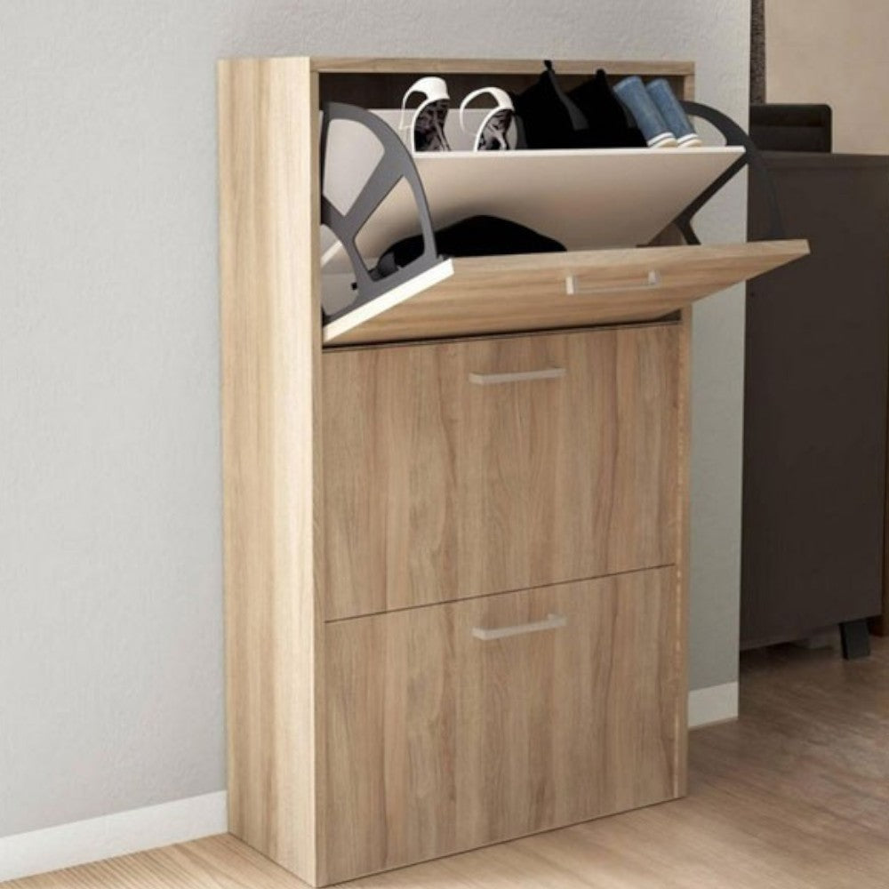 étagère à chaussures à trois portes 'dropdown 3' chêne clair 59x25x105h cm