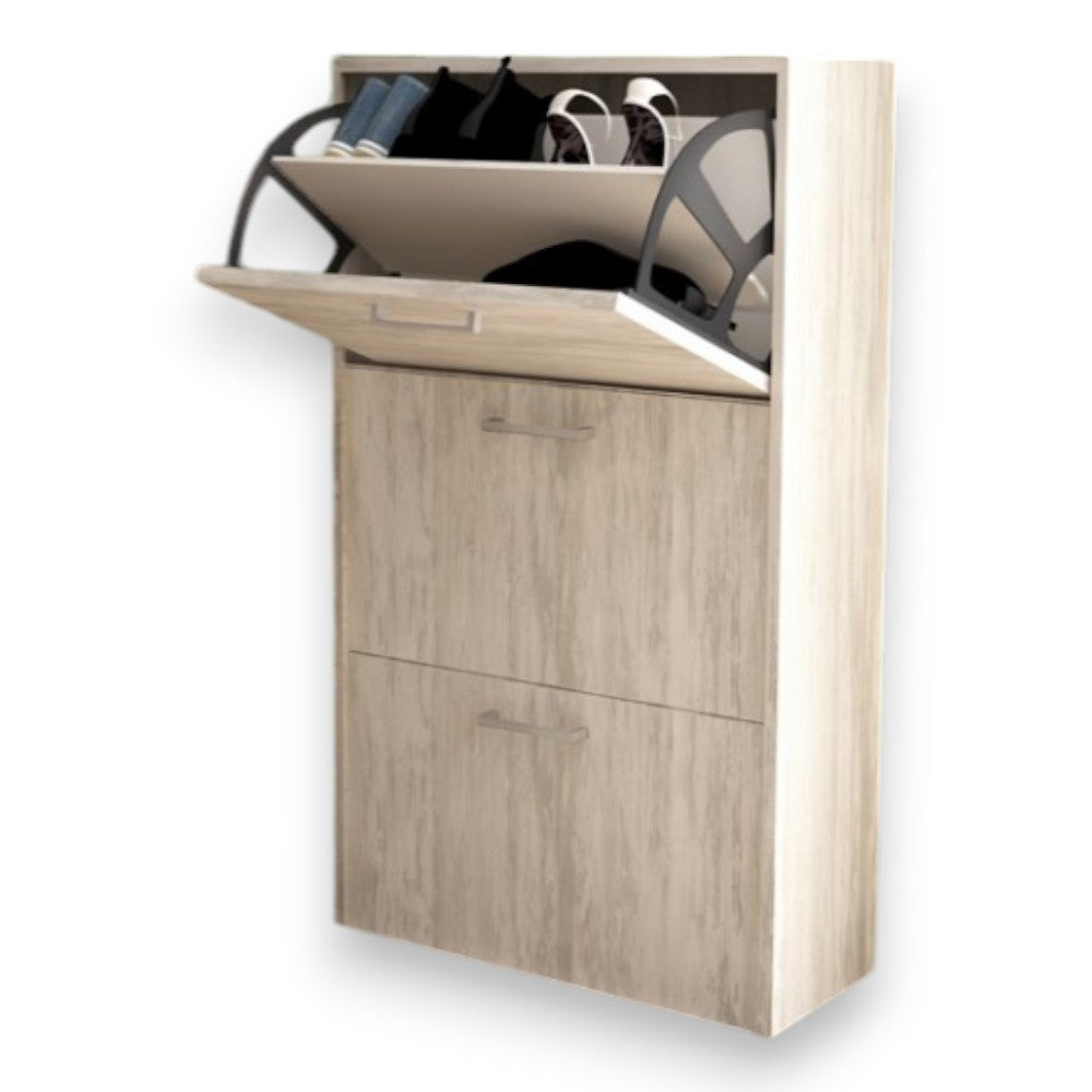 étagère à chaussures à trois portes 'dropdown 3' pin clair cm 59x25x105h