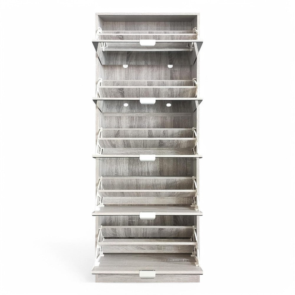 Scarpiera verticale 5 ante in legno truciolare bilaminato grigio chiaro con specchio 60x24xH180 cm