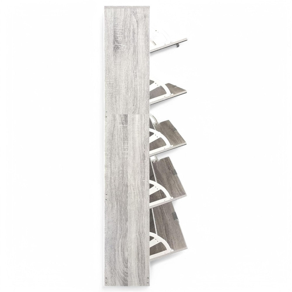 Scarpiera verticale 5 ante in legno truciolare bilaminato grigio chiaro con specchio 60x24xH180 cm