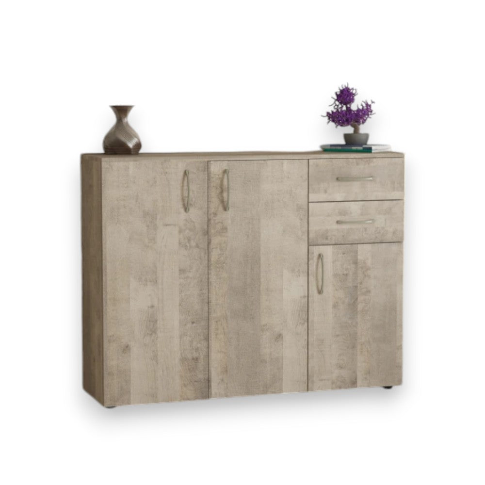 meuble de rangement avec trois portes et deux tiroirs 'flexy s3' chêne clair 106x36x83h cm