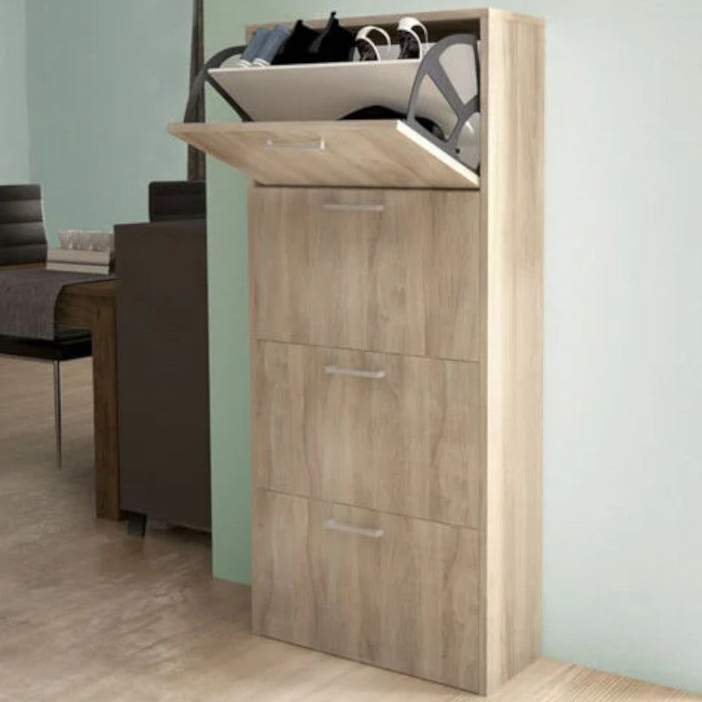 étagère à chaussures à quatre portes 'dropdown 4' chêne clair 59x25x140h cm