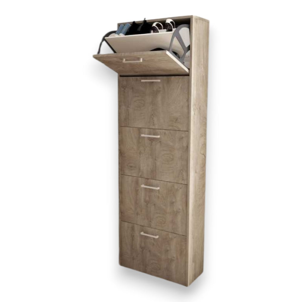 étagère à chaussures à cinq portes 'dropdown 5' chêne clair 59x25x172h cm