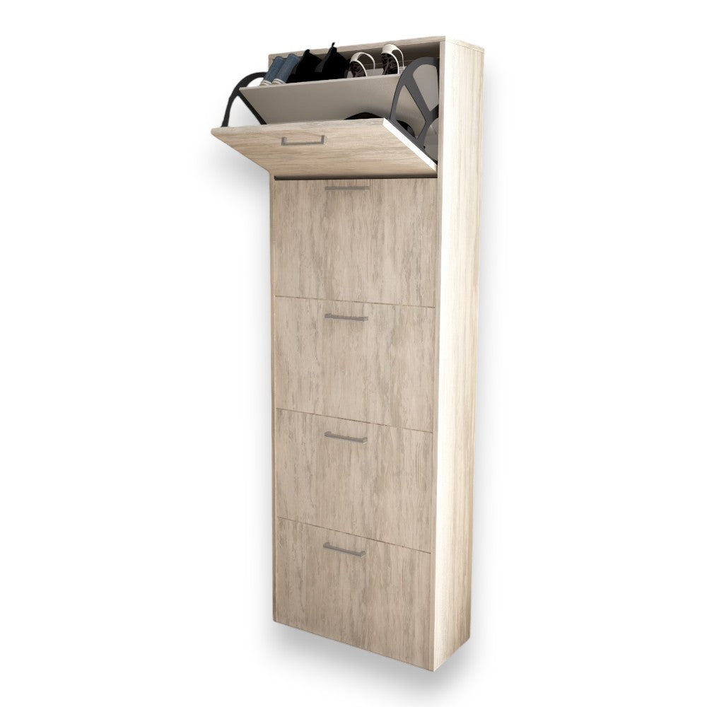 étagère à chaussures à cinq portes 'dropdown 5' pin clair 59x25x172h cm