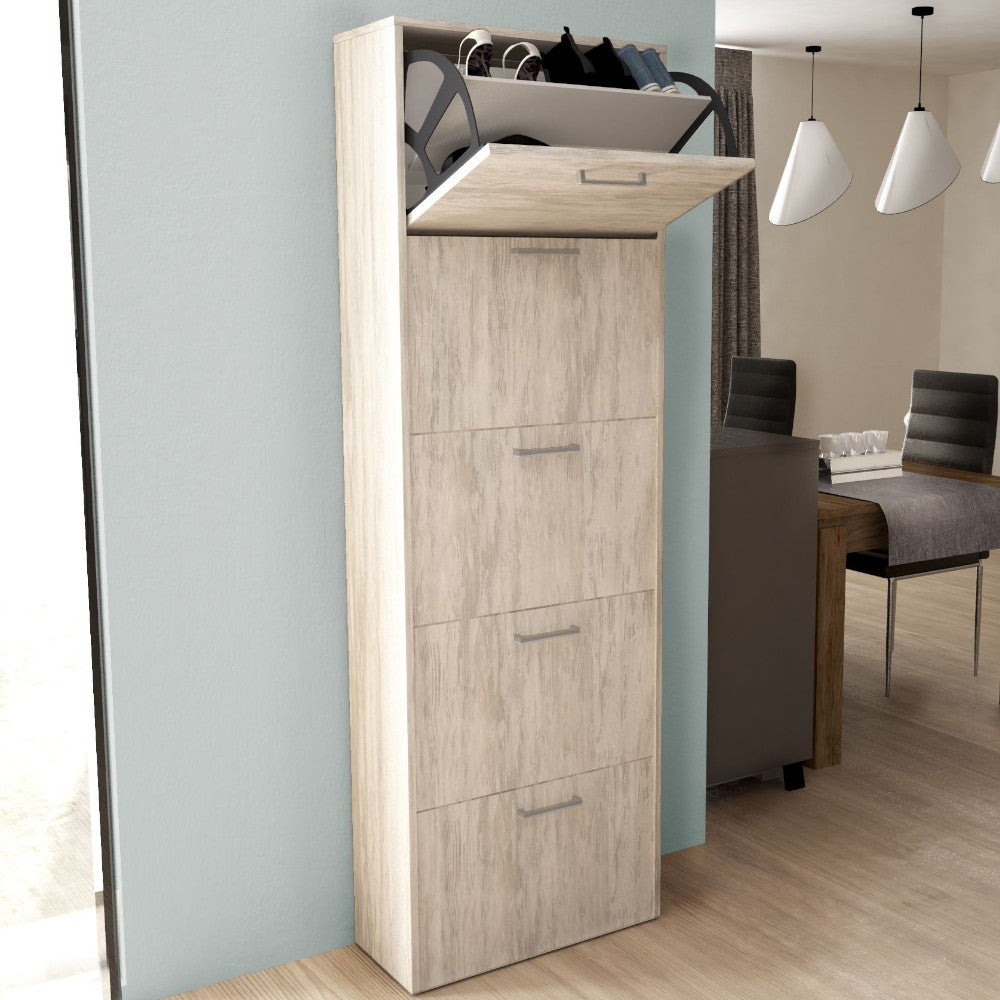 étagère à chaussures à cinq portes 'dropdown 5' pin clair 59x25x172h cm