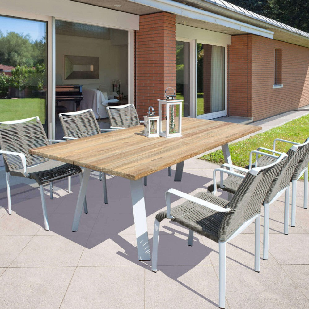 Fauteuil de jardin d'extérieur empilable avec structure en aluminium et assise en corde tressée Catania