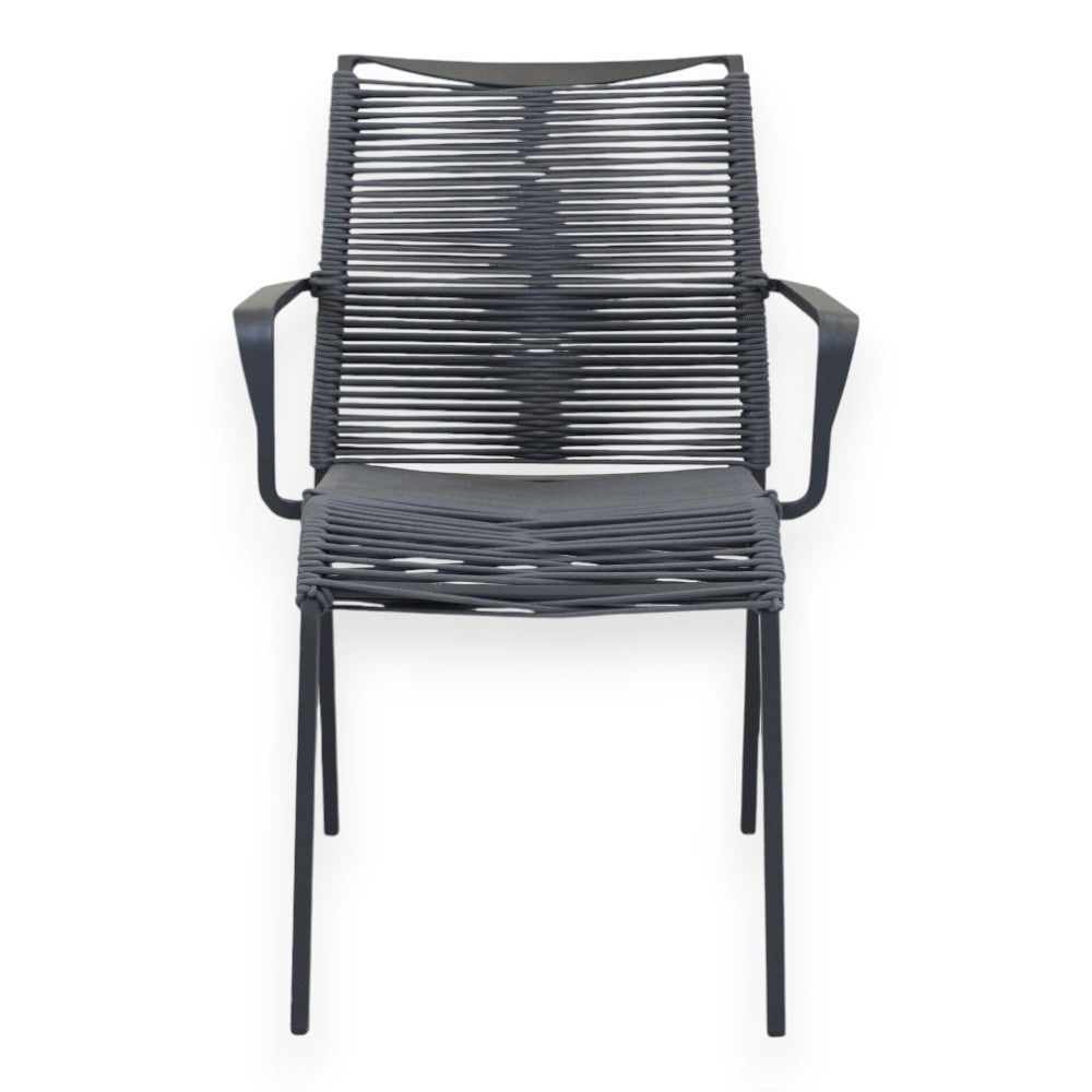 Fauteuil de jardin d'extérieur empilable avec structure en aluminium et assise en corde tressée Catania