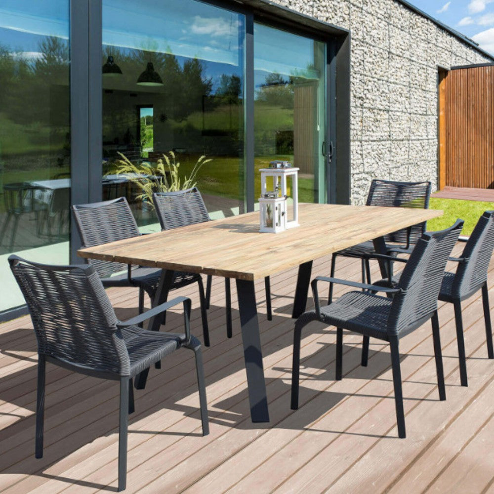 Fauteuil de jardin d'extérieur empilable avec structure en aluminium et assise en corde tressée Catania