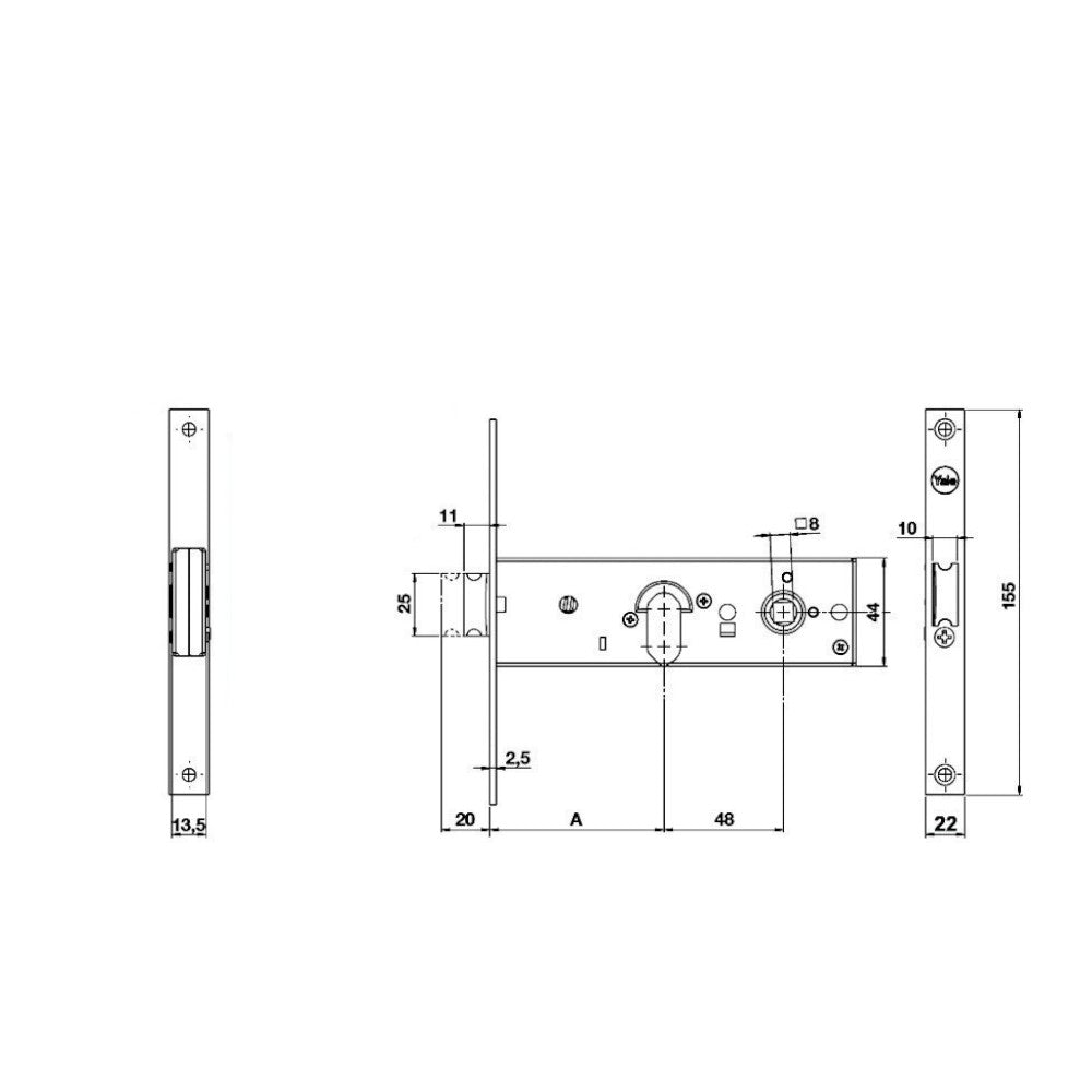 Serrure à mortaiser pour bandes à pêne dormant et pêne demi-tour 44 mm H 87500 - 58 mm à 1 portée (Y8750058080)