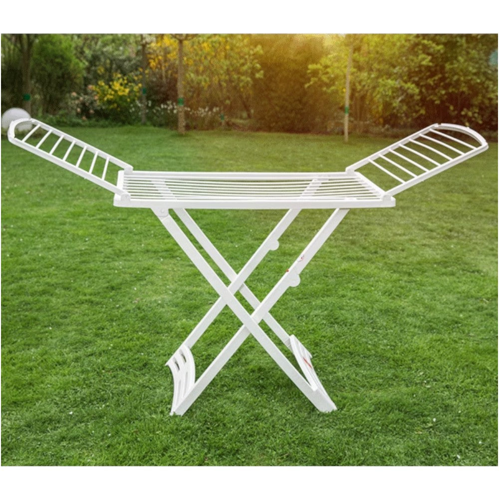 Stendibiancheria in resina 20 metri con ruote e scanso appendiabiti pulsante blocco e sblocco snodo dimensioni 182x55x88 cm