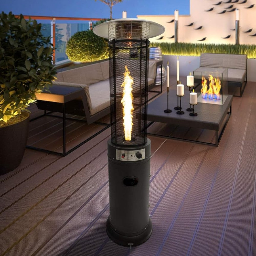 Stufa a gas gpl patio glass grigio 13Kw con tubo in vetro e accensione ad impulso H210 cm