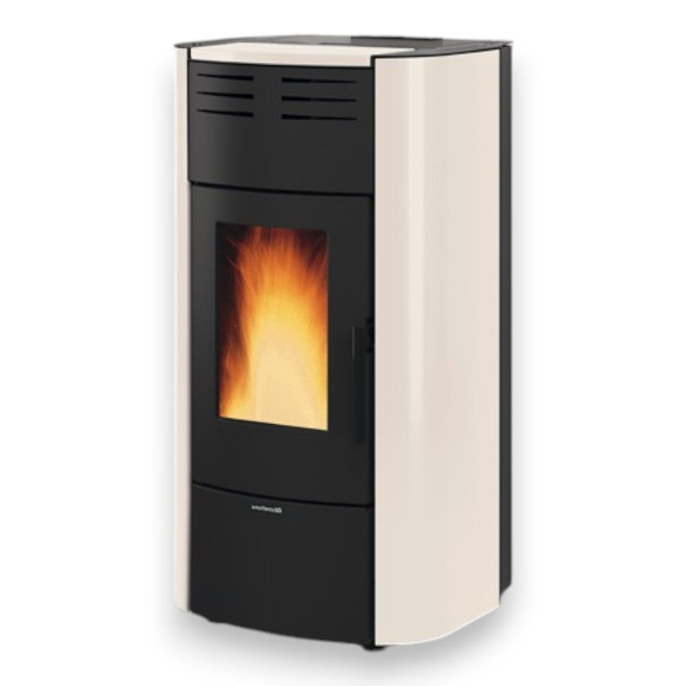 Poêle Thermo à Granulés Raffaella Idro H18 21,7 Kw Ivoire (Con.Term.) - mesure 63,3x62,6x117,60h cm. - poids 214 kg