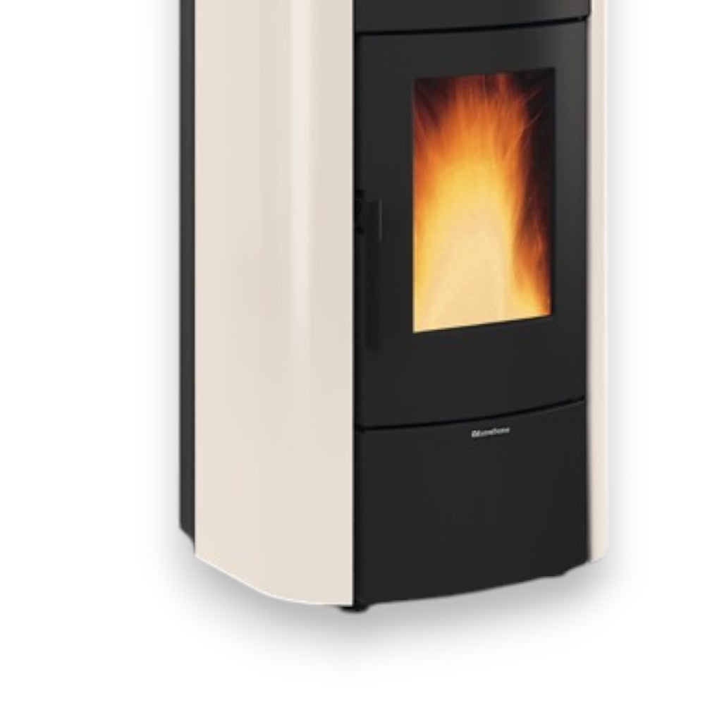 Poêle Thermo à Granulés Raffaella Idro H18 21,7 Kw Ivoire (Con.Term.) - mesure 63,3x62,6x117,60h cm. - poids 214 kg
