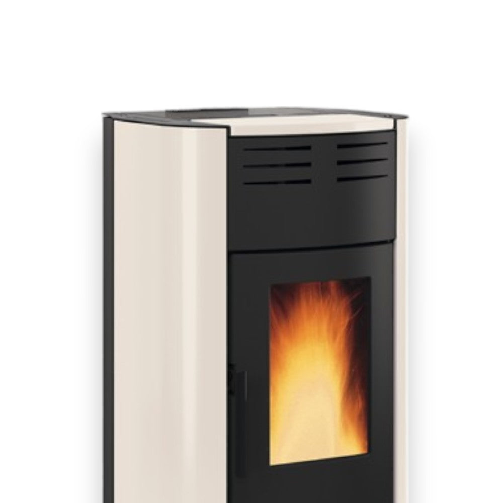 Poêle Thermo à Granulés Raffaella Idro H18 21,7 Kw Ivoire (Con.Term.) - mesure 63,3x62,6x117,60h cm. - poids 214 kg