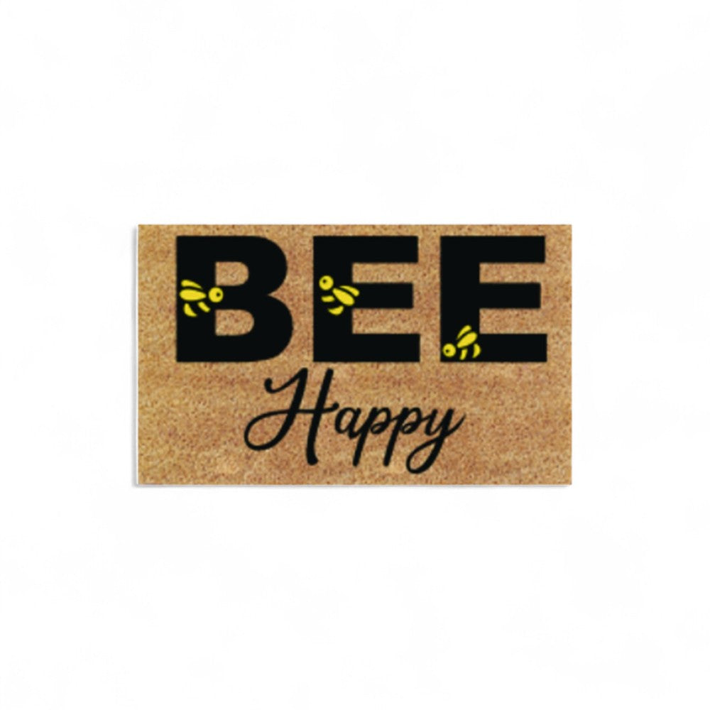 Paillasson en noix de coco "Bee Happy" Épaisseur 15mm - 40x70cm