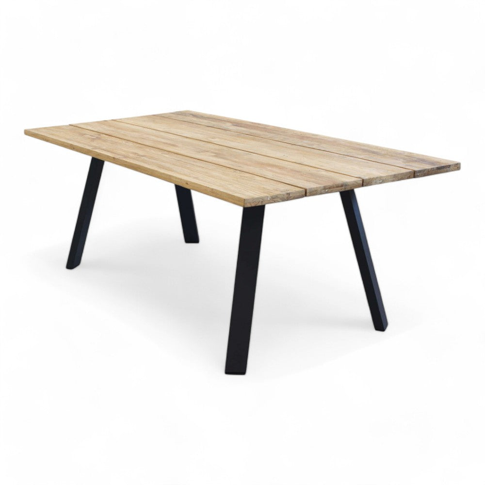 Table de jardin d'extérieur 200x100 cm avec structure en aluminium et plateau en bois de teck avec lattes Antigua
