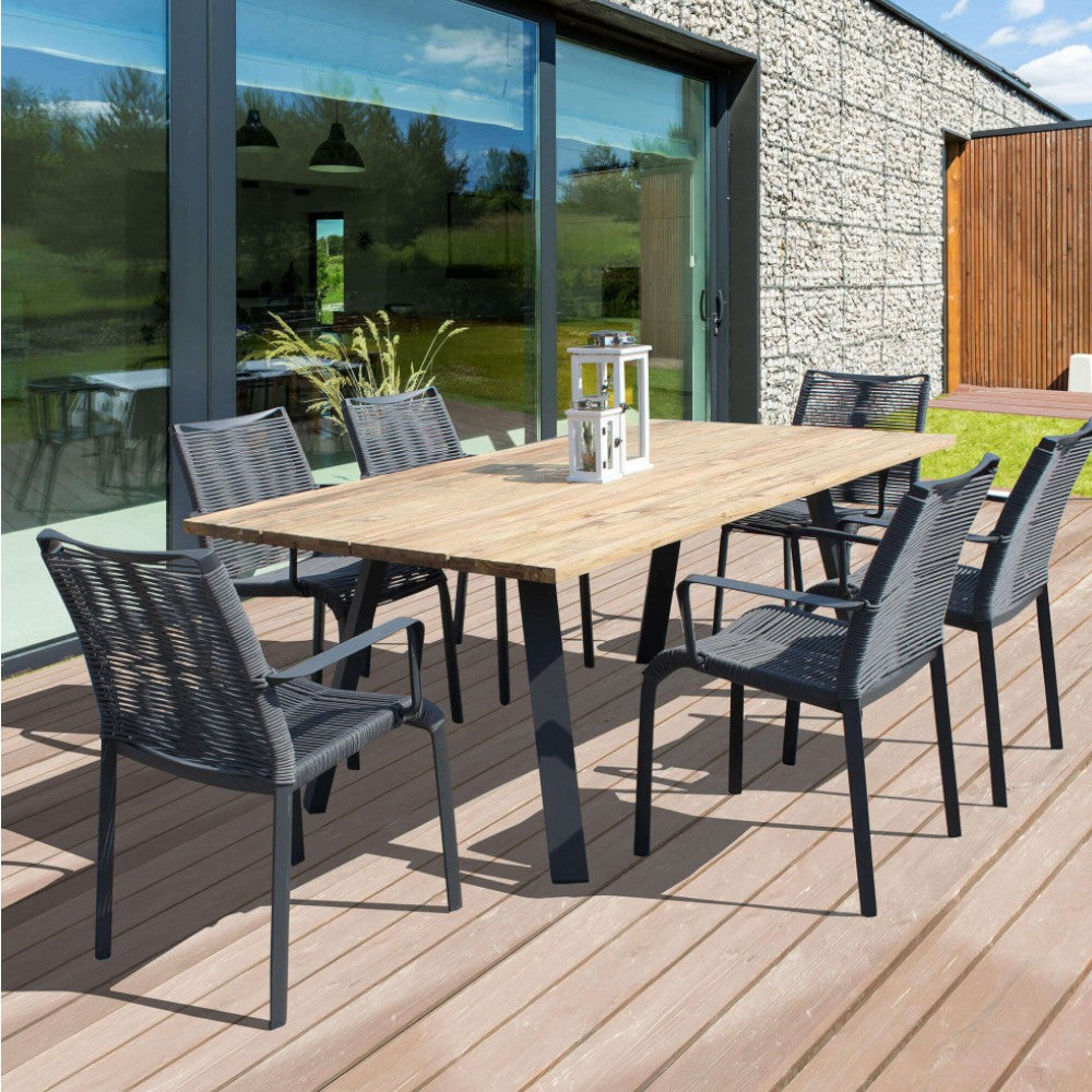 Table de jardin d'extérieur 200x100 cm avec structure en aluminium et plateau en bois de teck avec lattes Antigua