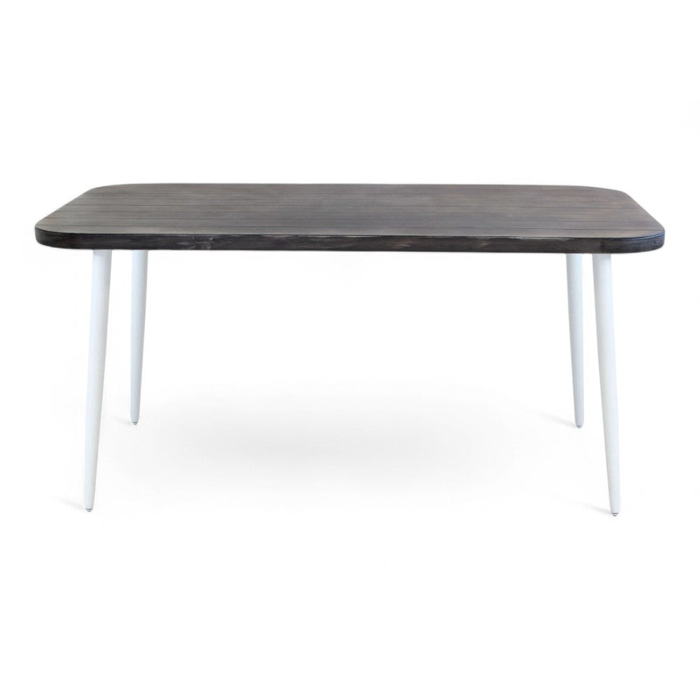 Table de jardin d'extérieur 160x90 cm avec structure en aluminium blanc et plateau effet bois gris Nevada