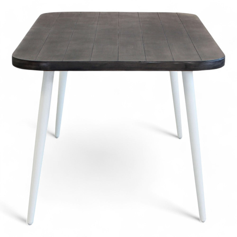 Table de jardin d'extérieur 160x90 cm avec structure en aluminium blanc et plateau effet bois gris Nevada