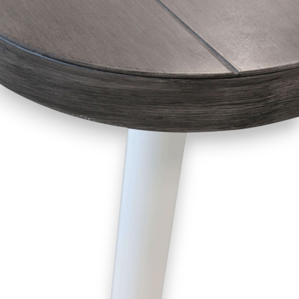 Table de jardin d'extérieur 160x90 cm avec structure en aluminium blanc et plateau effet bois gris Nevada