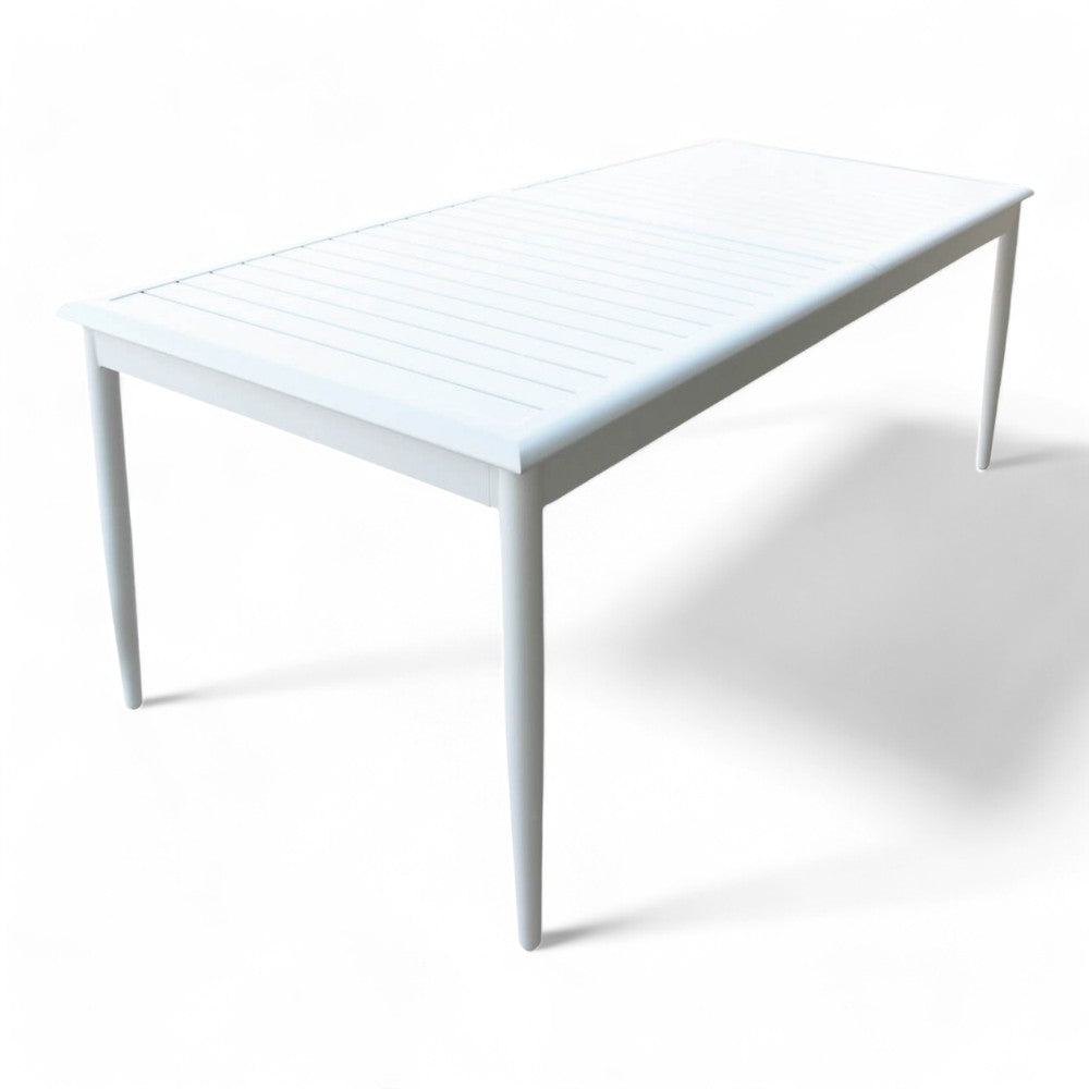 Table d'extérieur extensible 160/240 cm avec structure et plateau en aluminium effet lattes Rigel