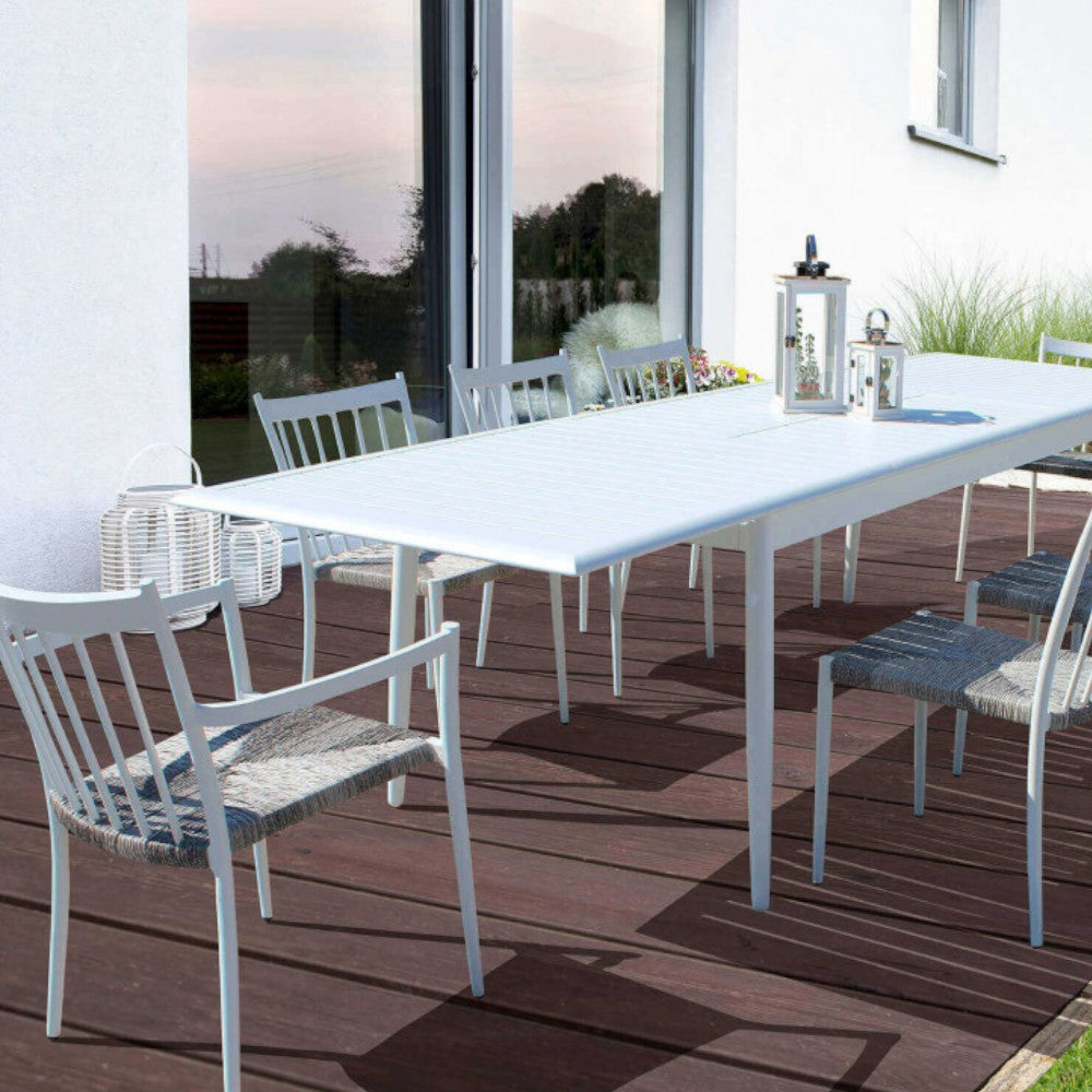 Table d'extérieur extensible 160/240 cm avec structure et plateau en aluminium effet lattes Rigel