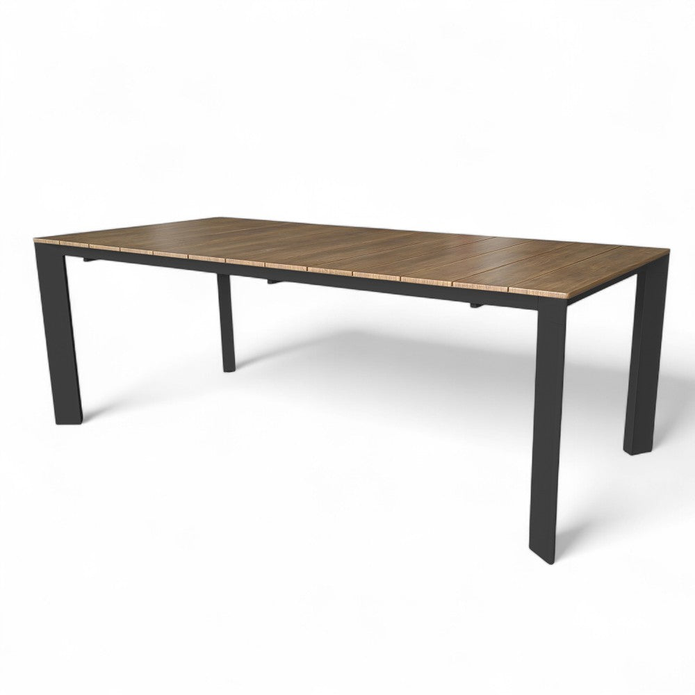 Tavolo allungabile rettangolare antracite in alluminio effetto legno 215x100xH75,5 cm