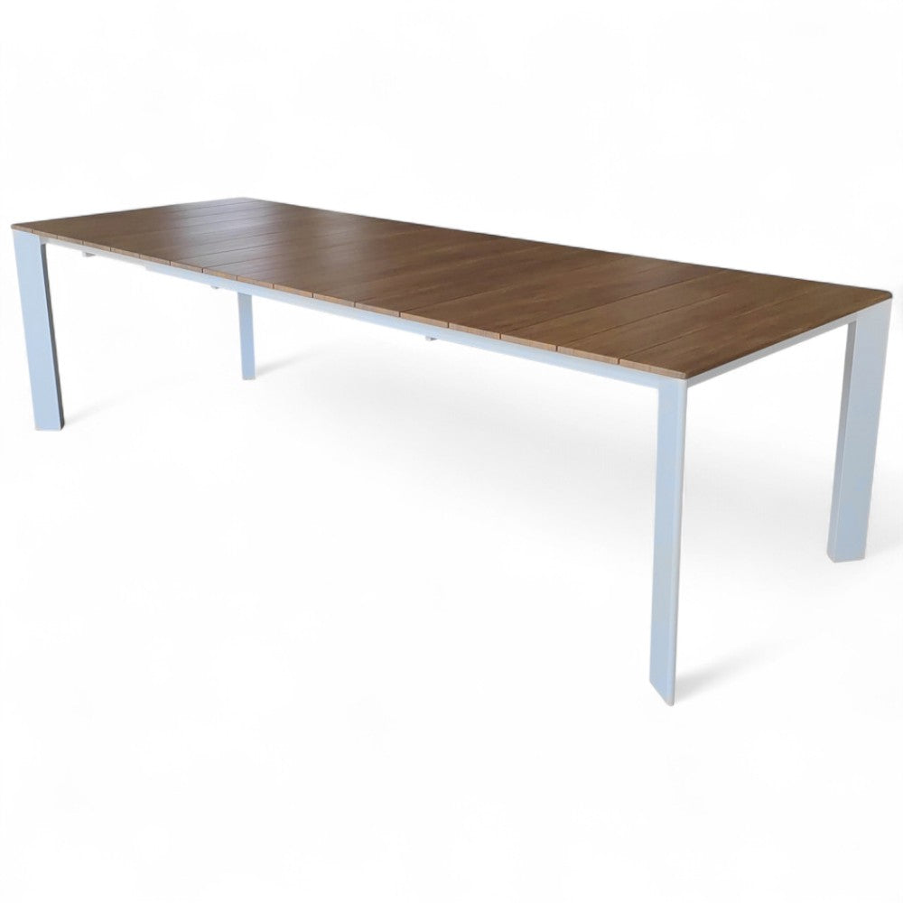 Tavolo allungabile rettangolare bianco in alluminio effetto legno 215x100xH75,5 cm