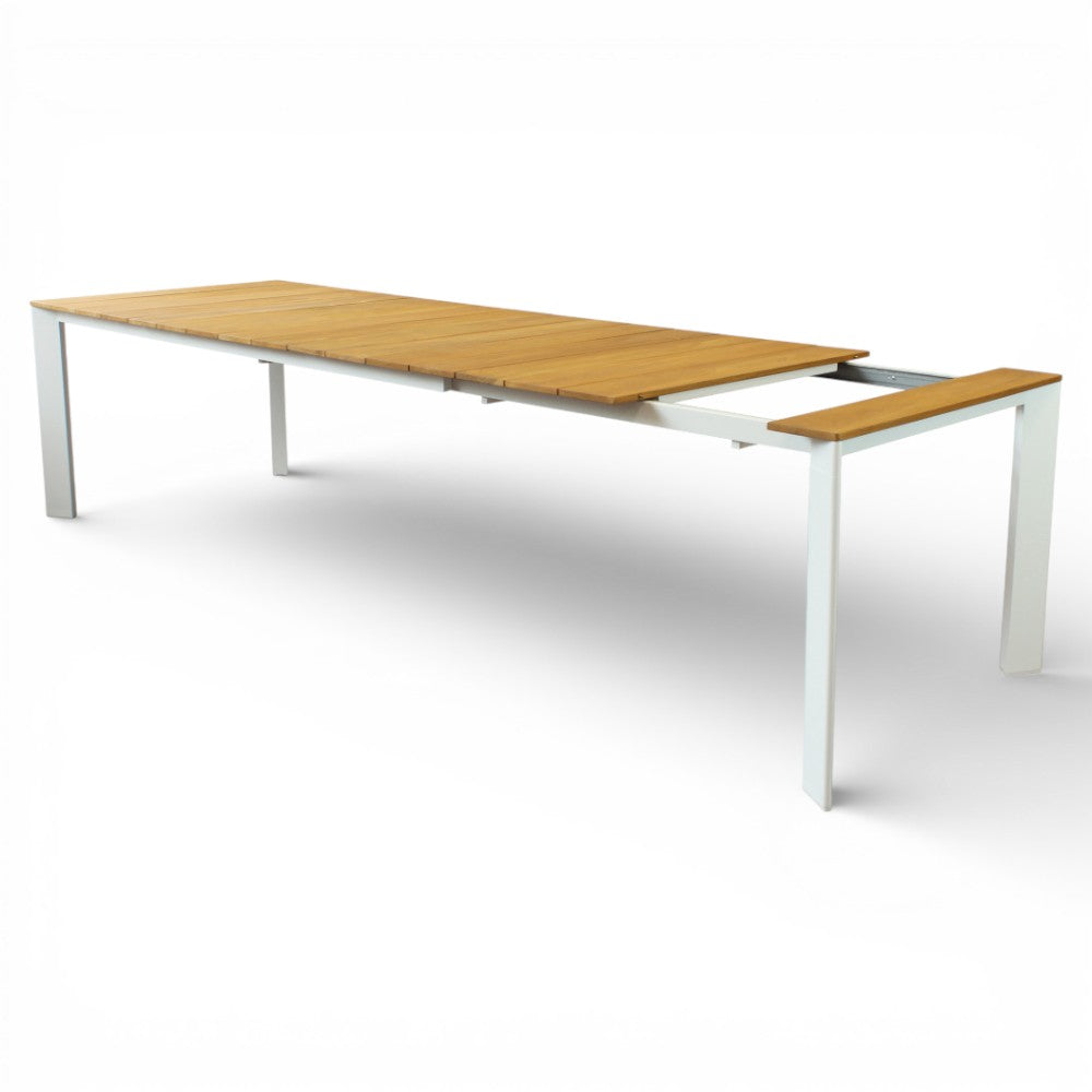 Tavolo allungabile rettangolare con struttura in alluminio e piano in teak  211x100xH75 cm