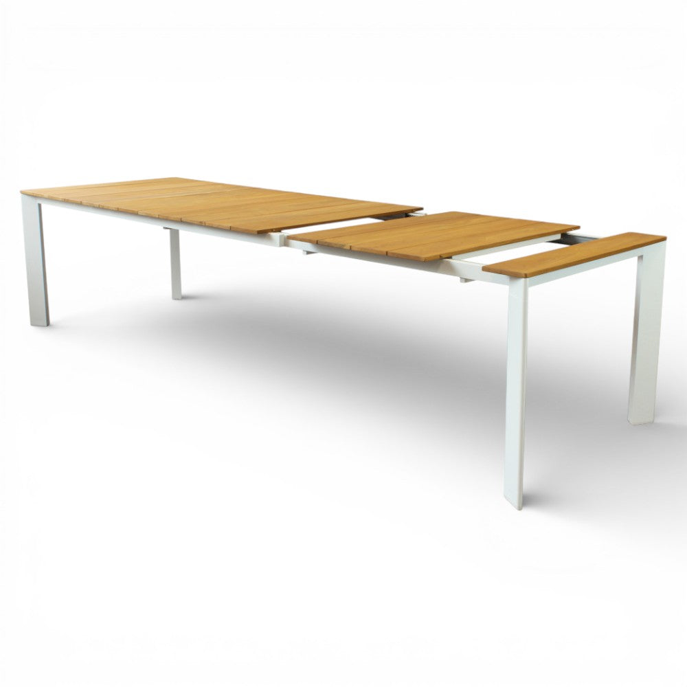 Tavolo allungabile rettangolare con struttura in alluminio e piano in teak  211x100xH75 cm