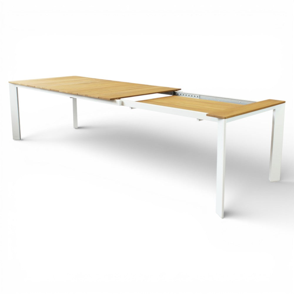 Tavolo allungabile rettangolare con struttura in alluminio e piano in teak  211x100xH75 cm