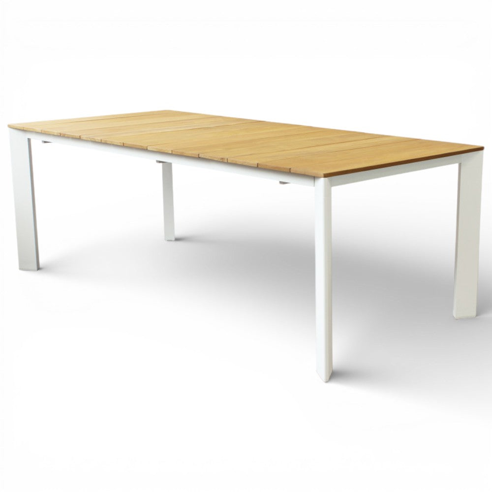 Tavolo allungabile rettangolare con struttura in alluminio e piano in teak  211x100xH75 cm