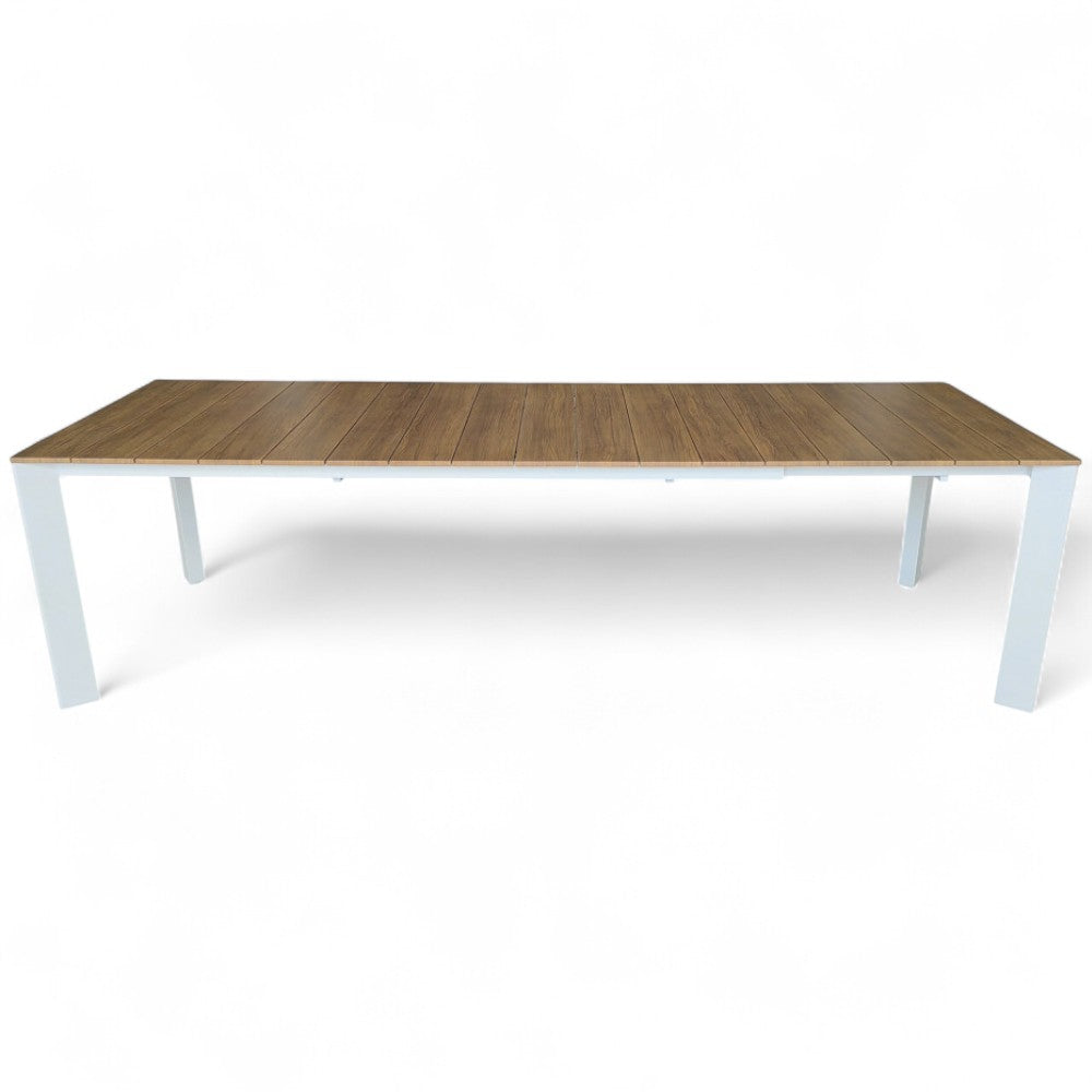 Tavolo allungabile rettangolare bianco in alluminio effetto legno 215x100xH75,5 cm