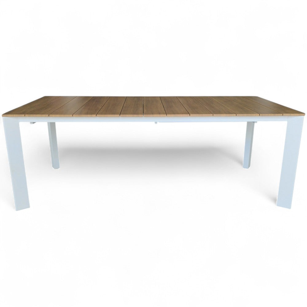 Tavolo allungabile rettangolare bianco in alluminio effetto legno 215x100xH75,5 cm