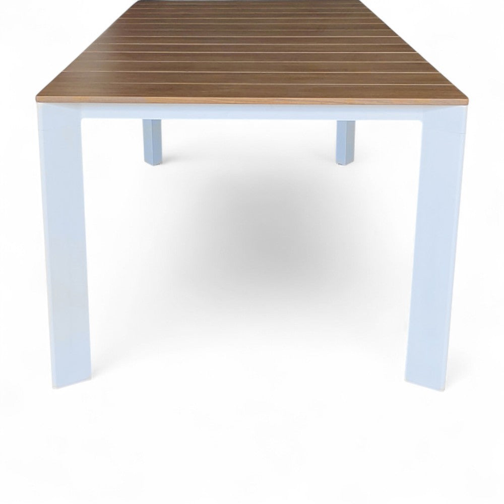 Tavolo allungabile rettangolare bianco in alluminio effetto legno 215x100xH75,5 cm