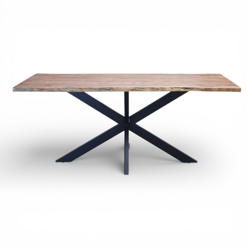 Tavolo con piano in legno di acacia e struttura in metallo 180x90xH77 cm Chasen
