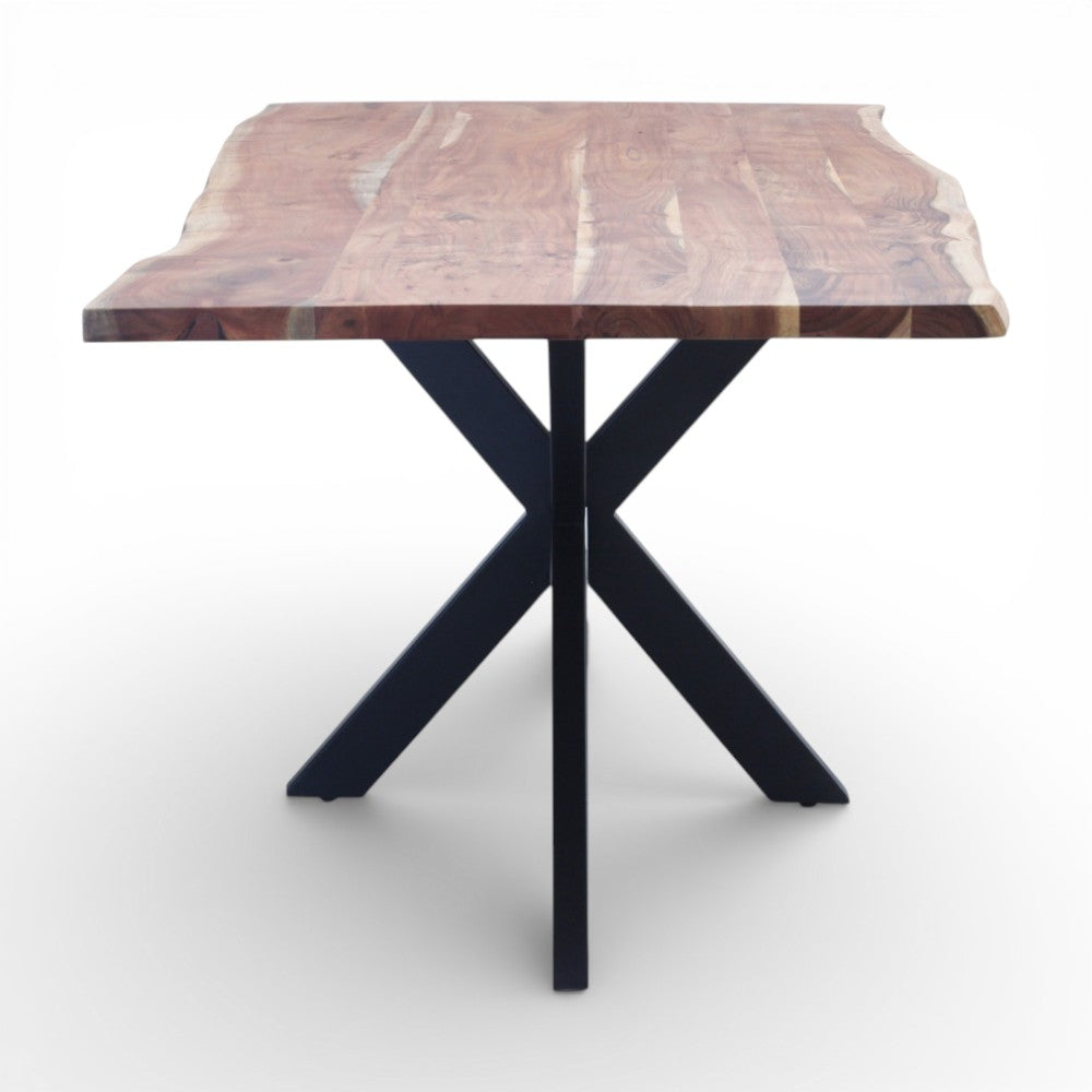 Tavolo con piano in legno di acacia e struttura in metallo 180x90xH77 cm Chasen
