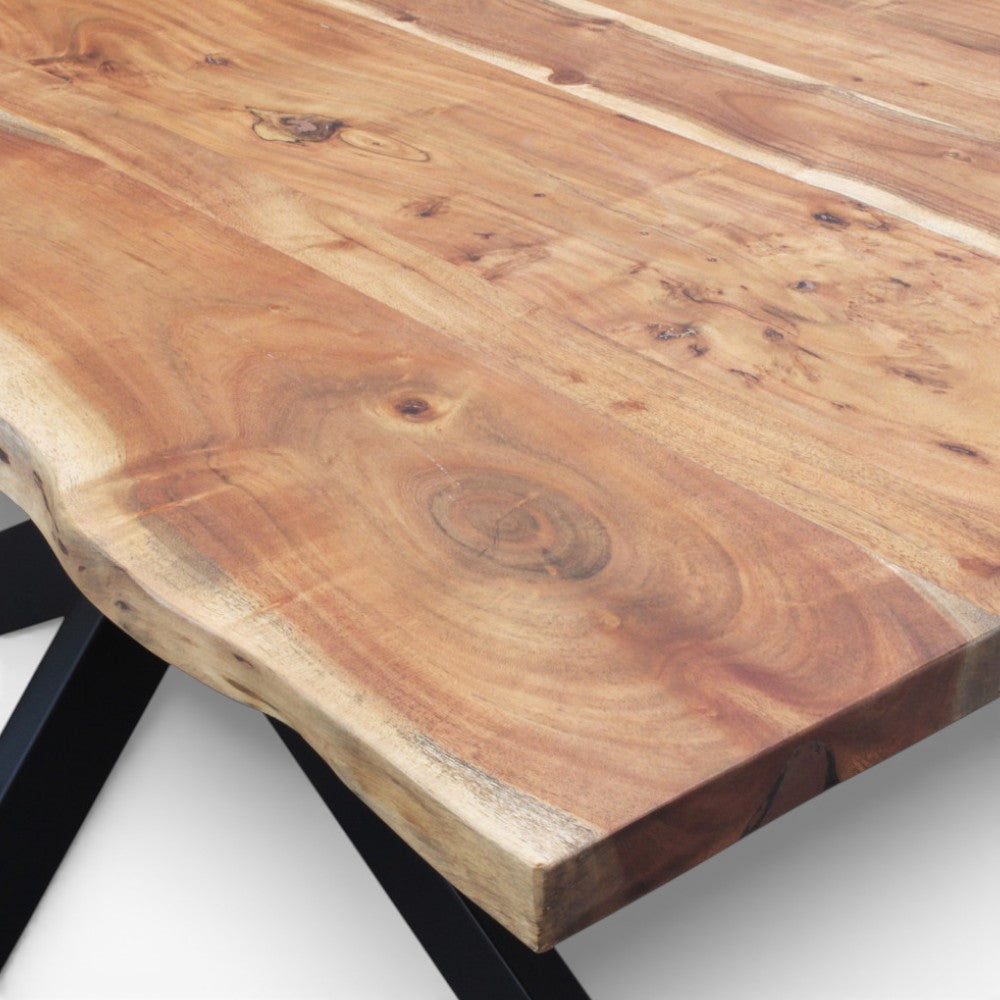 Tavolo con piano in legno di acacia e struttura in metallo 180x90xH77 cm Chasen