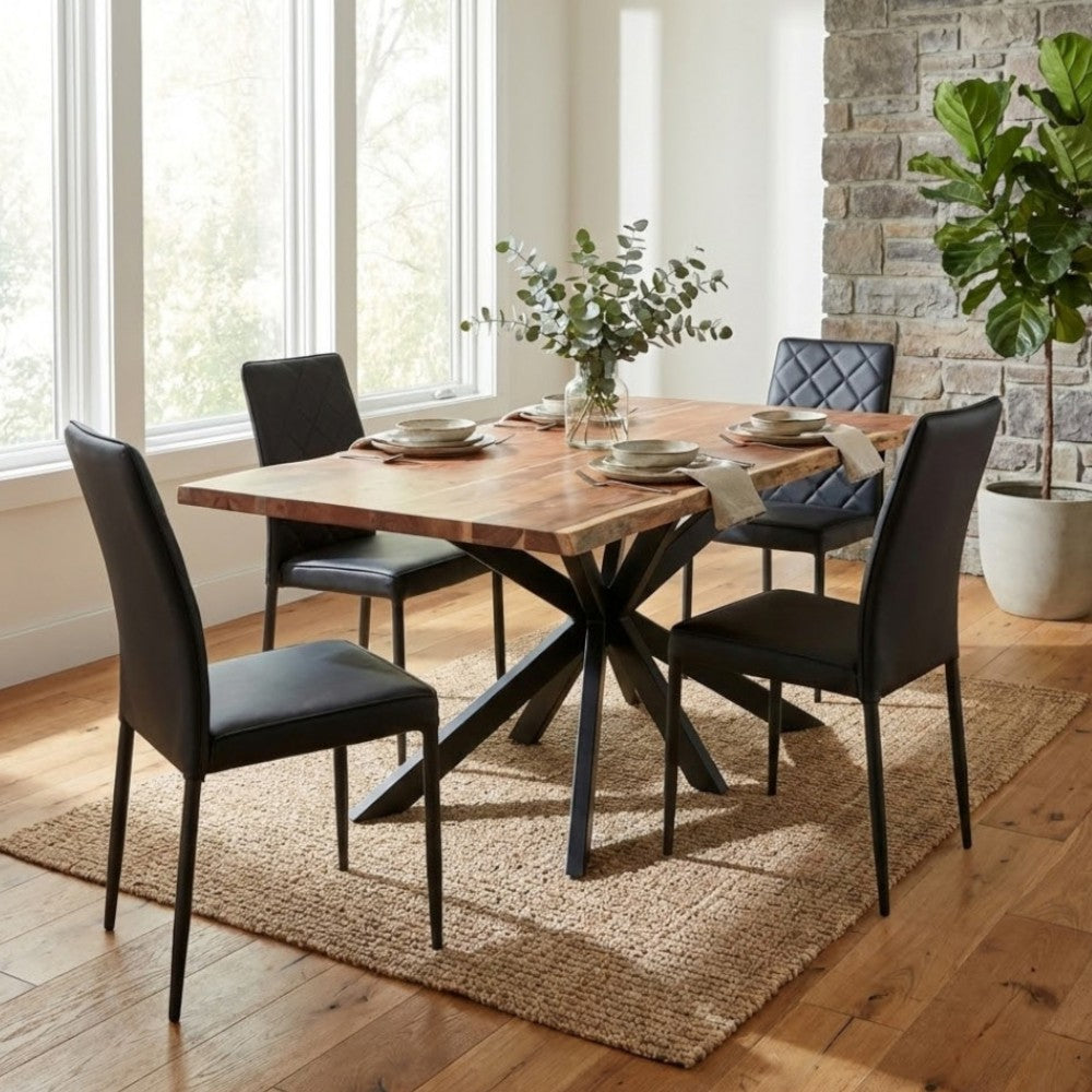 Tavolo con piano in legno di acacia e struttura in metallo 180x90xH77 cm Chasen