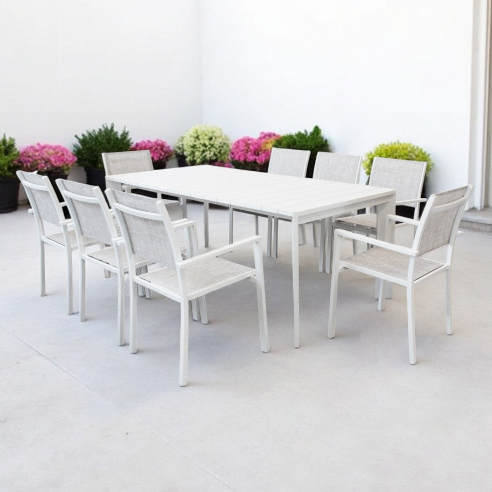 Tavolo rettangolare estensibile 150x100xH75 cm con struttura in alluminio bianco per esterno Brollin