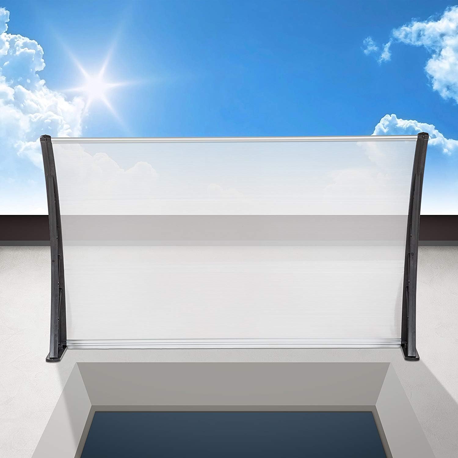 Abri auvent avec panneau en polycarbonate transparent nid d'abeille et kit de fixation murale 