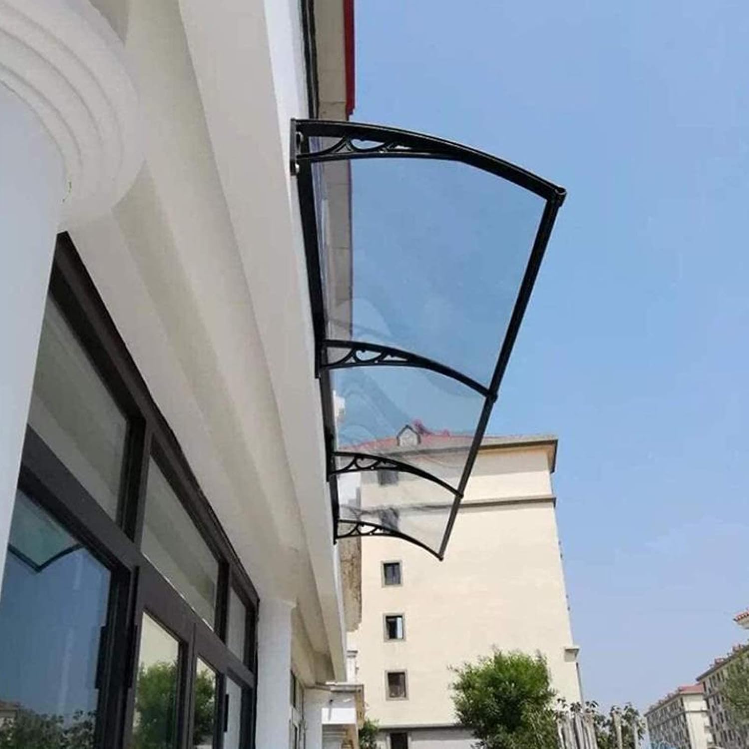 Abri auvent avec panneau transparent et kit de fixation murale 
