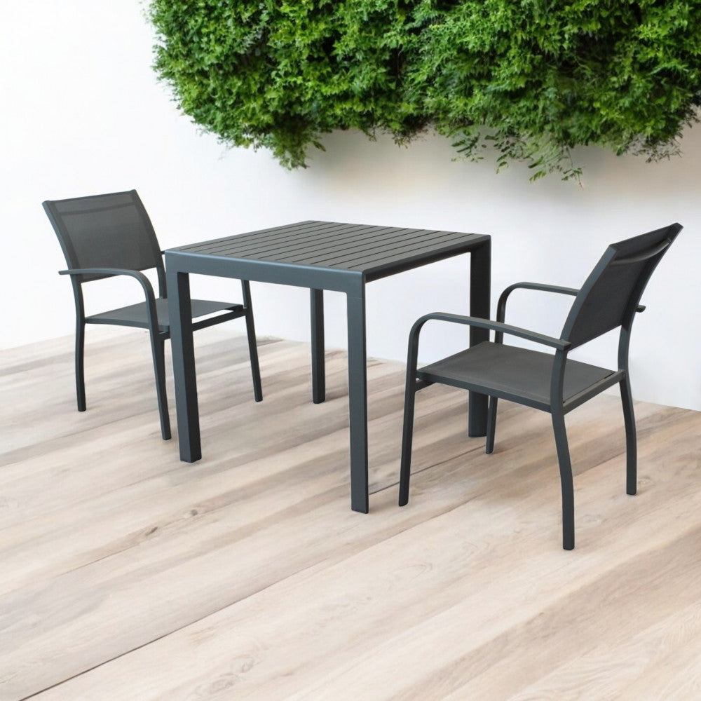 Tavolo quadrato 80x80 cm in alluminio con piano a doghe e piedi regolabili Alley